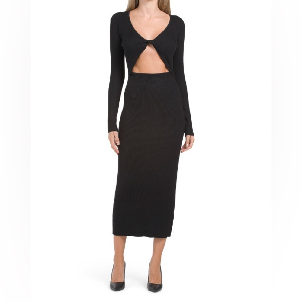NWT- HOUSE OF HARLOW 1960 Revolve TWIST FRONT COMPRESSION KNIT DRESS in Black
